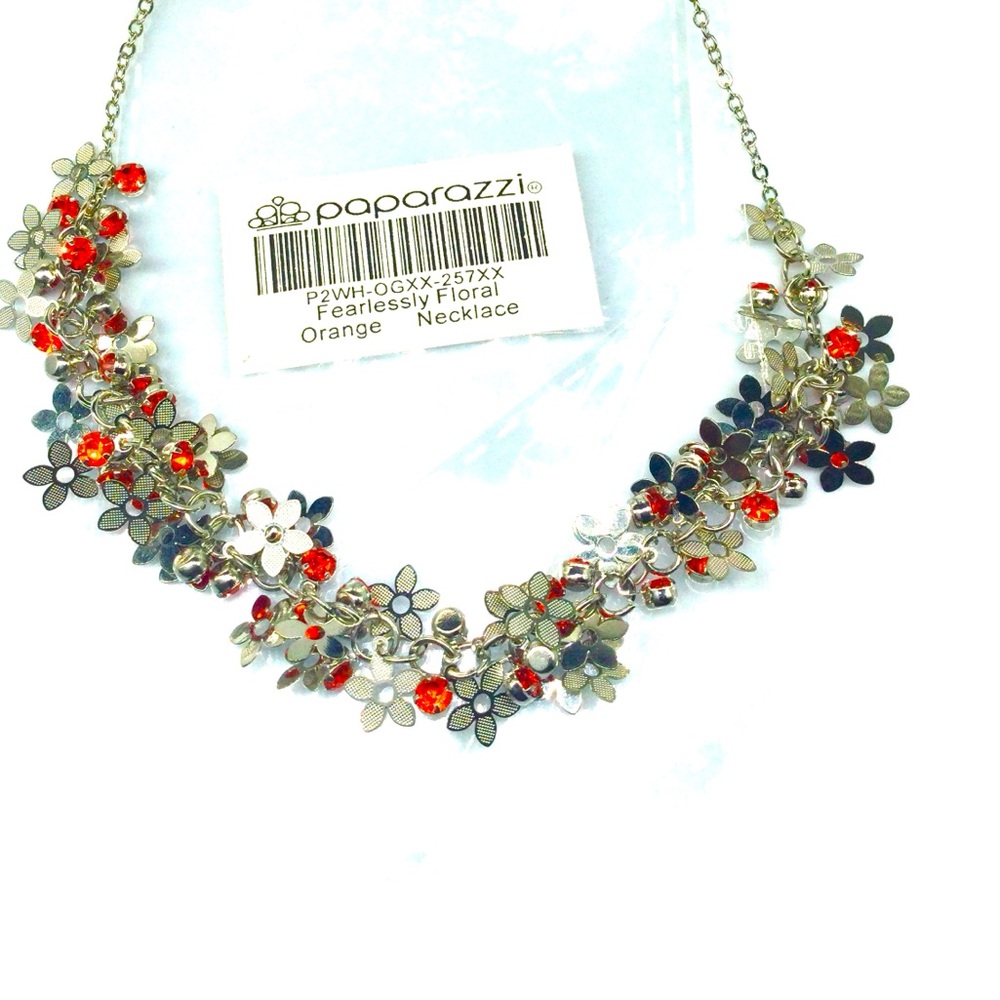 Paparazzi Fearlessly Floral Orange Necklace new